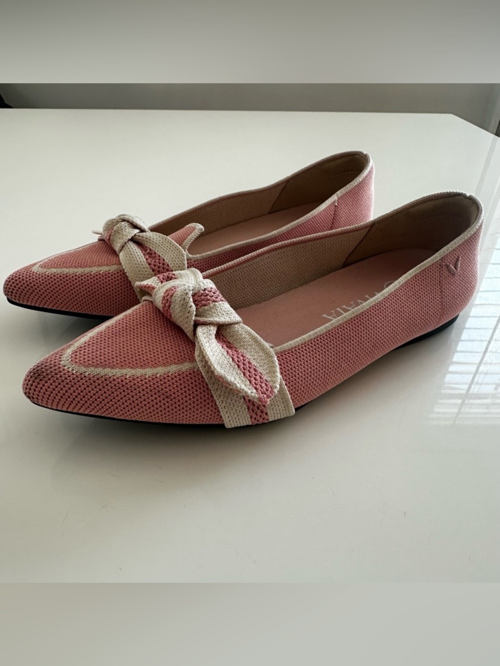 Vivaia Michelle 2.0 Woven Knot Pink Pointed-Toe Knit Flats Loafers with Bow